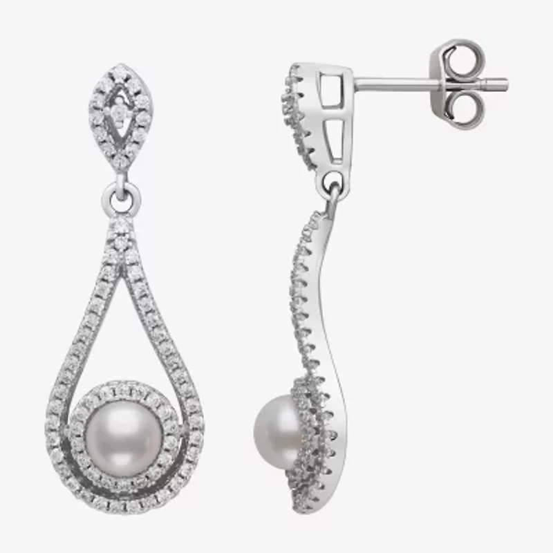 Limited Quantities! Womens White Cultured Freshwater Pearl Sterling Silver Pear Drop Earrings