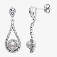 Limited Quantities! Womens White Cultured Freshwater Pearl Sterling Silver Pear Drop Earrings