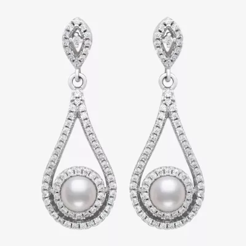 Limited Quantities! Womens White Cultured Freshwater Pearl Sterling Silver Pear Drop Earrings
