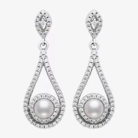 Limited Quantities! Womens White Cultured Freshwater Pearl Sterling Silver Pear Drop Earrings