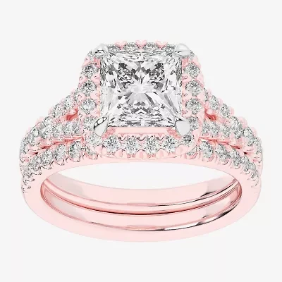 G-H / Si1-Si2) Womens CT. T.W. Lab Grown White Diamond 14K Gold Side Stone Halo Bridal Set