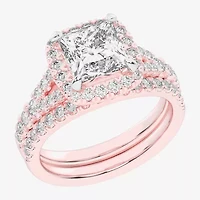 G-H / Si1-Si2) Womens CT. T.W. Lab Grown White Diamond 14K Gold Side Stone Halo Bridal Set