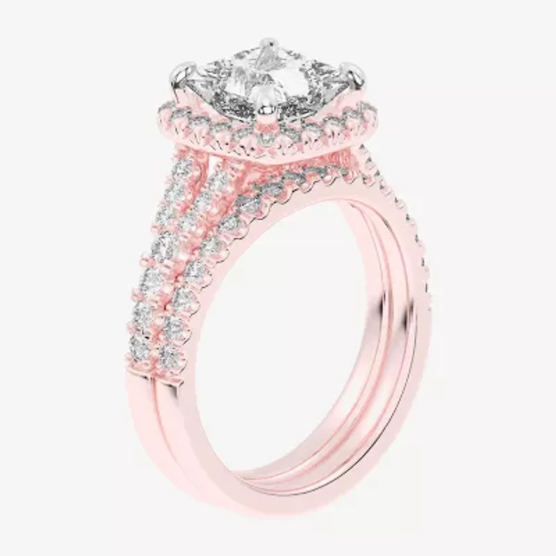 G-H / Si1-Si2) Womens CT. T.W. Lab Grown White Diamond 14K Gold Side Stone Halo Bridal Set