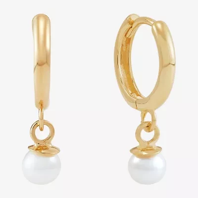 Girls White Cultured Freshwater Pearl 14K Gold 17.7mm Round Hoop Earrings
