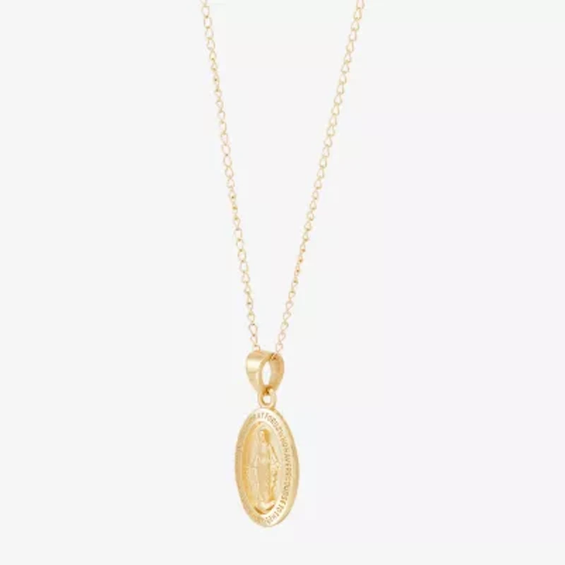 Miraculous Medal Girls 14K Gold Oval 13 Inch Pendant Necklace