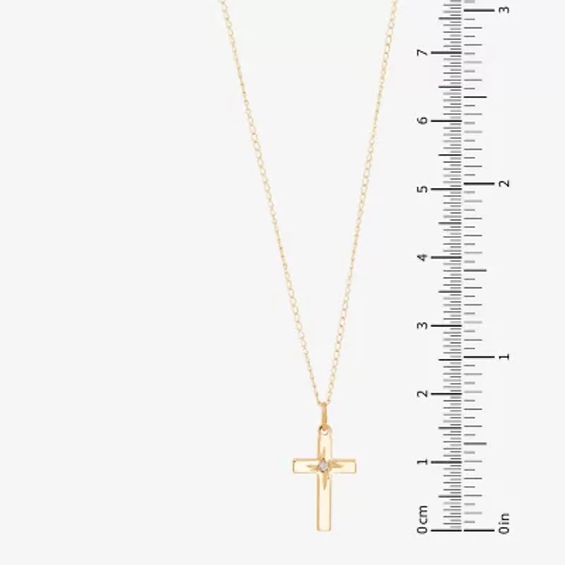 Girls White Diamond 14K Gold Cross 13 Inch Pendant Necklace