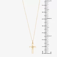 Girls White Diamond 14K Gold Cross 13 Inch Pendant Necklace
