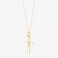 Girls White Diamond 14K Gold Cross 13 Inch Pendant Necklace