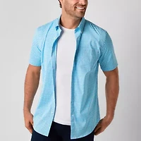 St. John's Bay Performance Mens Short Sleeve Slim Fit Wrinkle Free Button-Down Shirt