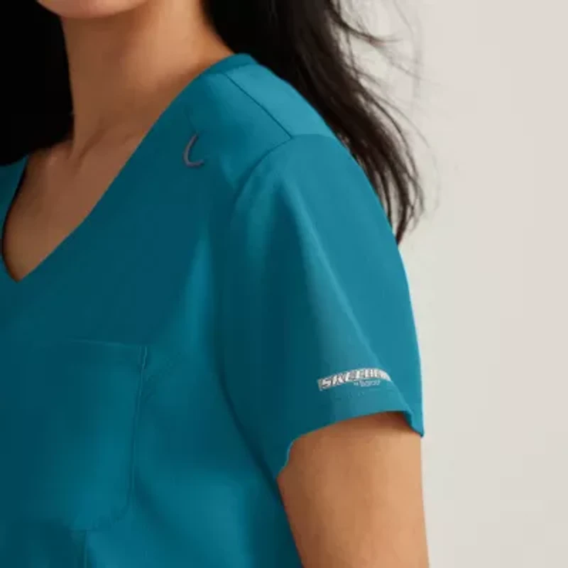 Skechers Skt147 Dignity 1-Pocket Tuck-In Womens Plus Tall V Neck Short Sleeve Stretch Fabric Moisture Wicking Scrub Top