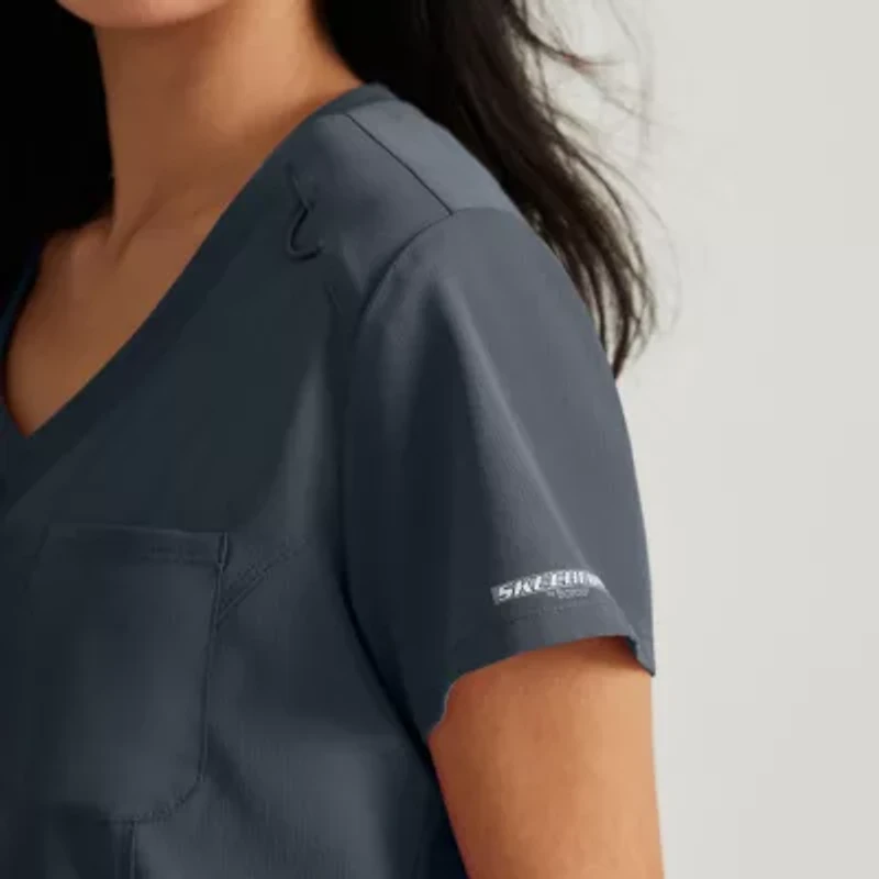 Skechers Skt147 Dignity 1-Pocket Tuck-In Womens Plus Tall V Neck Short Sleeve Stretch Fabric Moisture Wicking Scrub Top