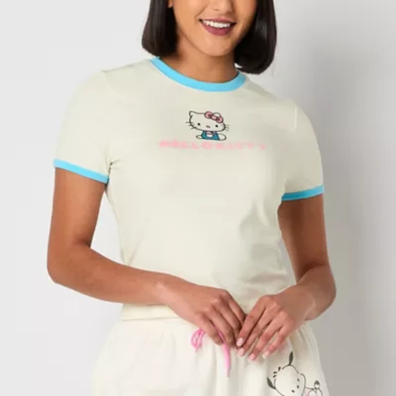 Ringer Womens Crew Neck Short Sleeve Regular Fit Hello Kitty Juniors Graphic T-Shirt