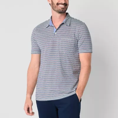 St. John's Bay Striped Sueded Jersey Mens Slim Fit Short Sleeve Polo Shirt