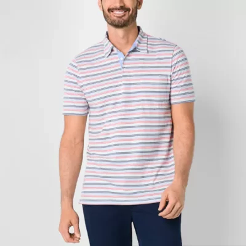 St. John's Bay Striped Sueded Jersey Mens Slim Fit Short Sleeve Polo Shirt