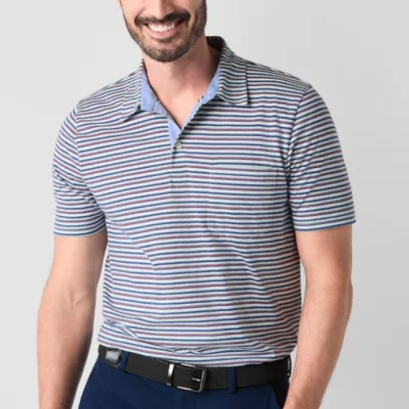 St. John's Bay Striped Sueded Jersey Mens Slim Fit Short Sleeve Polo Shirt