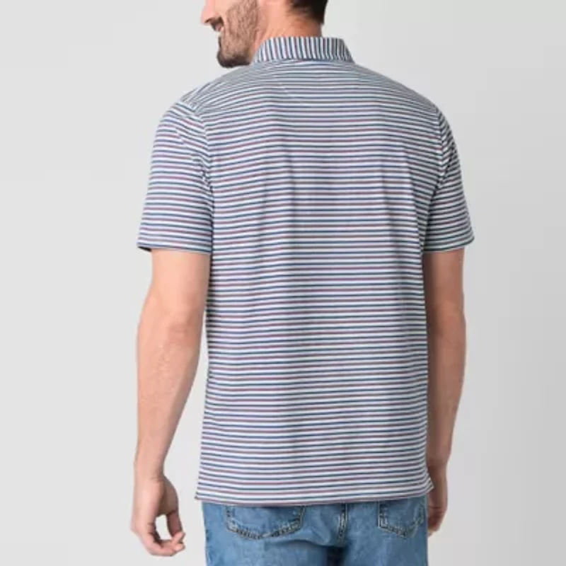 St. John's Bay Striped Sueded Jersey Mens Classic Fit Short Sleeve Polo Shirt