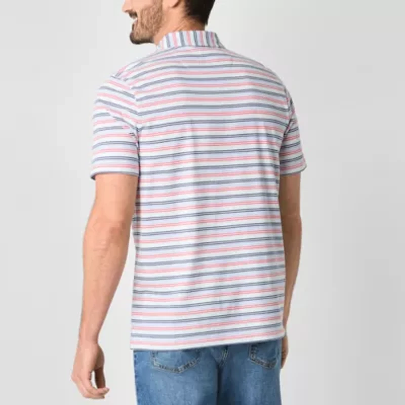 St. John's Bay Striped Sueded Jersey Mens Classic Fit Short Sleeve Polo Shirt