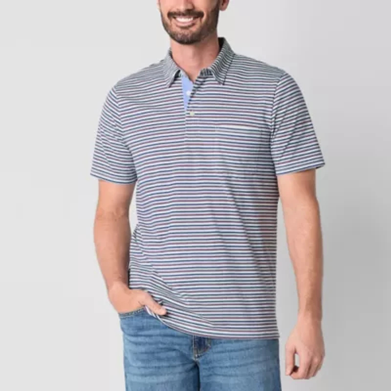 St. John's Bay Striped Sueded Jersey Mens Classic Fit Short Sleeve Polo Shirt