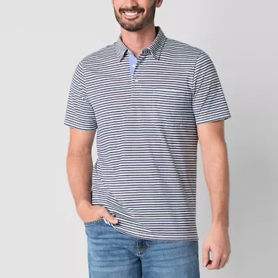 St. John's Bay Striped Sueded Jersey Mens Classic Fit Short Sleeve Polo Shirt