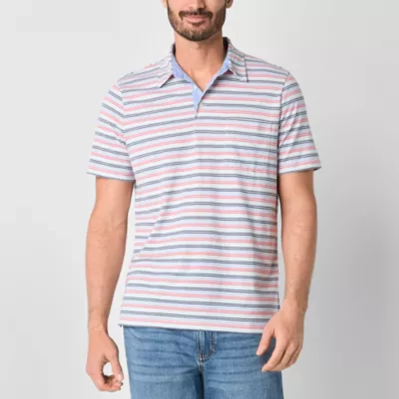 St. John's Bay Striped Sueded Jersey Mens Classic Fit Short Sleeve Polo Shirt