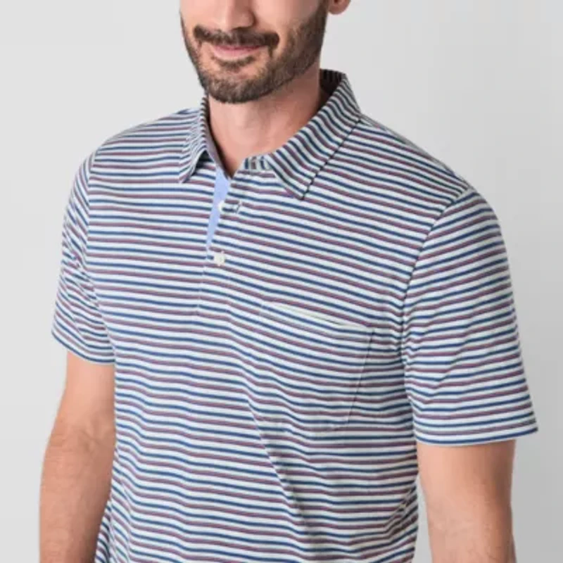 St. John's Bay Striped Sueded Jersey Mens Classic Fit Short Sleeve Polo Shirt