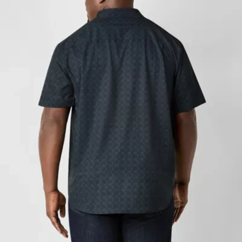 Shaquille O'Neal XLG Geo Mens Short Sleeve Classic Fit Big and Tall Button-Down Shirt