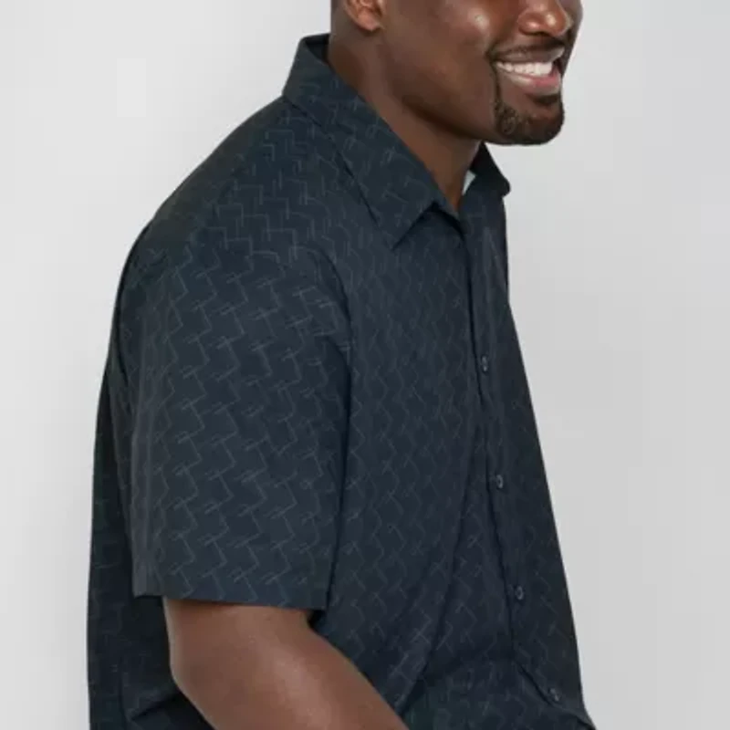 Shaquille O'Neal XLG Geo Mens Short Sleeve Classic Fit Big and Tall Button-Down Shirt