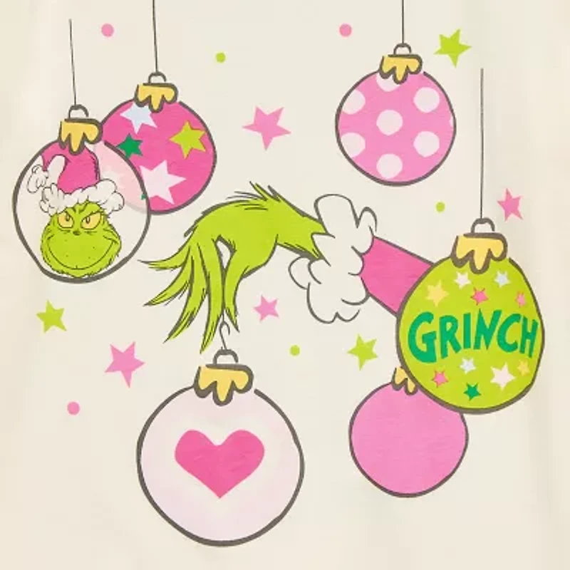 Little & Big Kid Girls Round Neck Long Sleeve Regular Fit Grinch Graphic T-Shirt