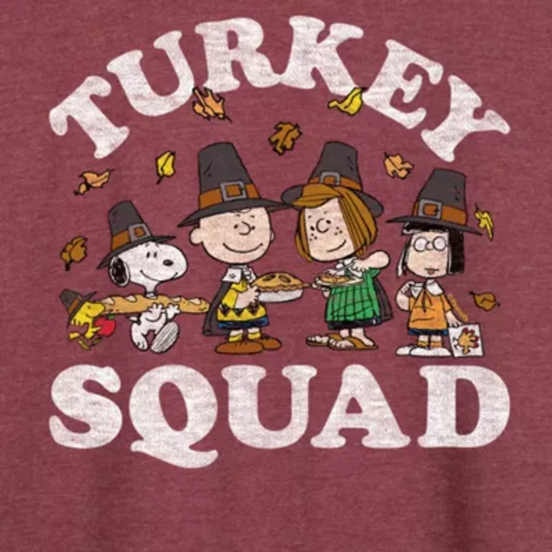 Peanuts Turkey Squad Womens Crew Neck Long Sleeve Regular Fit Graphic T-Shirt