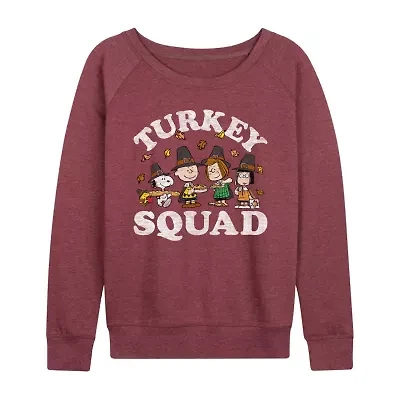 Peanuts Turkey Squad Womens Crew Neck Long Sleeve Regular Fit Graphic T-Shirt