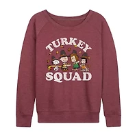 Peanuts Turkey Squad Womens Crew Neck Long Sleeve Regular Fit Graphic T-Shirt