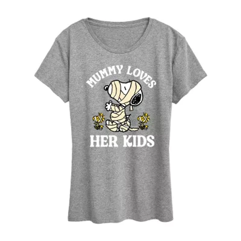 Snoopy Mummy Womens Crew Neck Short Sleeve Regular Fit Graphic T-Shirt