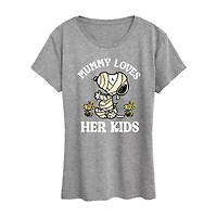 Snoopy Mummy Womens Crew Neck Short Sleeve Regular Fit Graphic T-Shirt