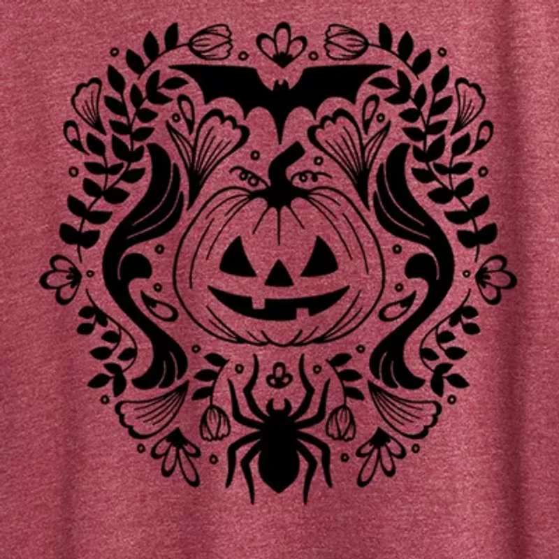 Floral Pumpkin Halloween Womens Crew Neck Short Sleeve Regular Fit Graphic T-Shirt