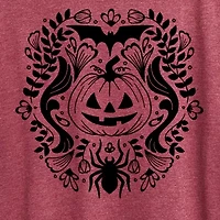 Floral Pumpkin Halloween Womens Crew Neck Short Sleeve Regular Fit Graphic T-Shirt