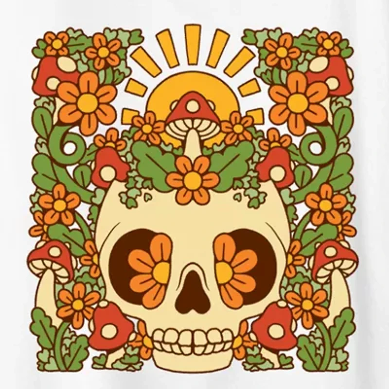 Floral Skull Womens Crew Neck Short Sleeve Regular Fit Graphic T-Shirt