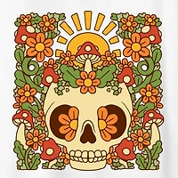 Floral Skull Womens Crew Neck Short Sleeve Regular Fit Graphic T-Shirt