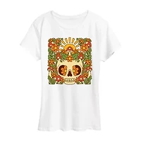 Floral Skull Womens Crew Neck Short Sleeve Regular Fit Graphic T-Shirt