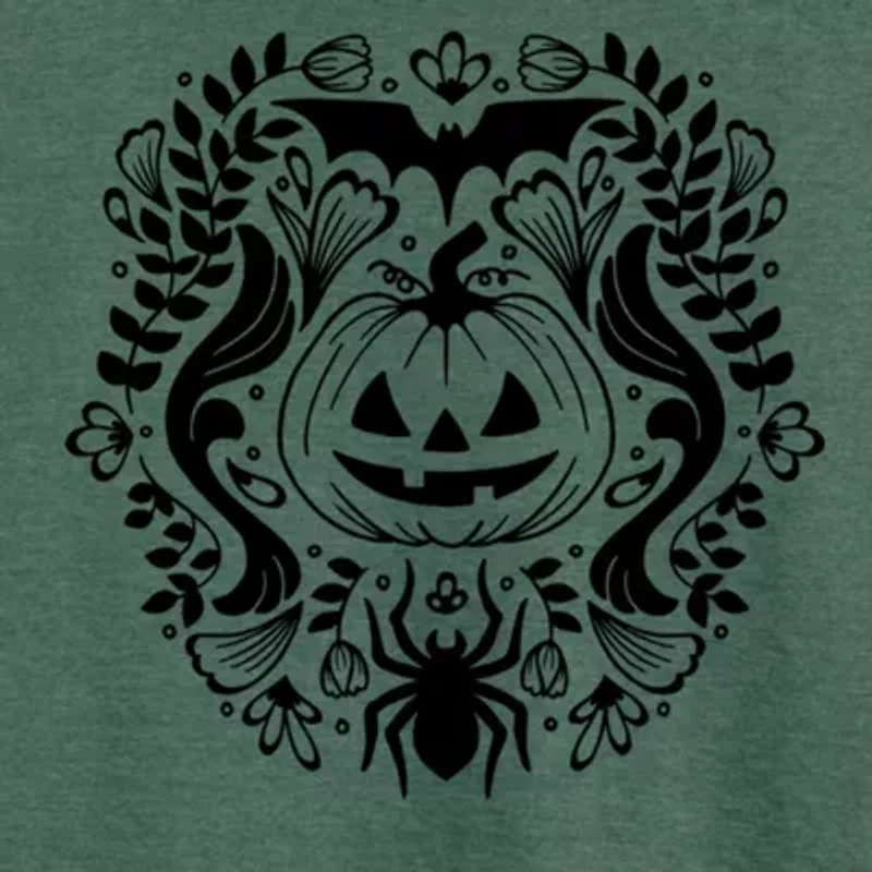 Floral Pumpkin Halloween Womens Round Neck Long Sleeve Regular Fit Graphic T-Shirt