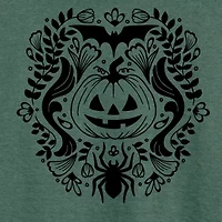 Floral Pumpkin Halloween Womens Round Neck Long Sleeve Regular Fit Graphic T-Shirt