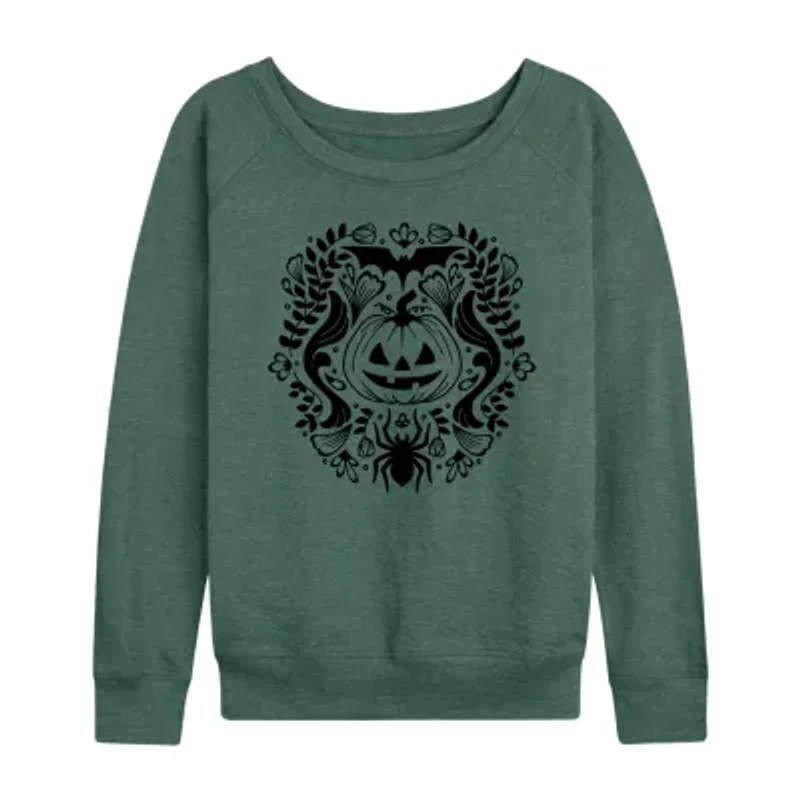 Womens Boat Neck Long Sleeve Regular Fit Graphic T-Shirt