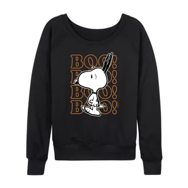 Womens Boat Neck Long Sleeve Regular Fit Snoopy Graphic T-Shirt