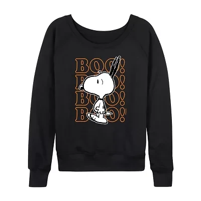 Womens Boat Neck Long Sleeve Regular Fit Snoopy Graphic T-Shirt