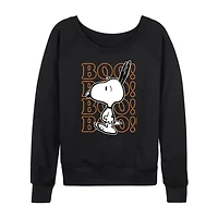 Womens Boat Neck Long Sleeve Regular Fit Snoopy Graphic T-Shirt