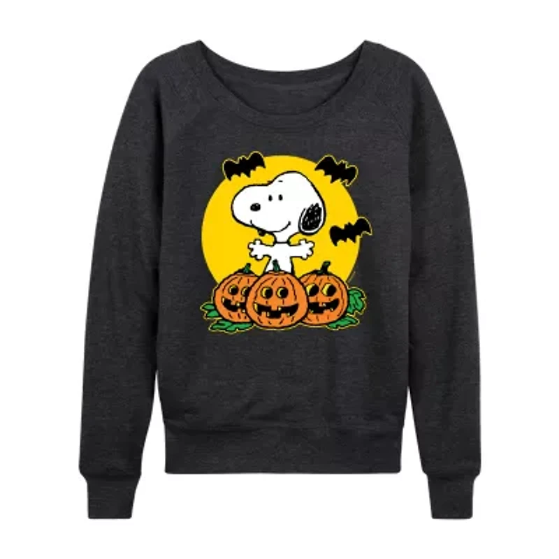 Snoopy Jackolantern Womens Round Neck Long Sleeve Regular Fit Graphic T-Shirt