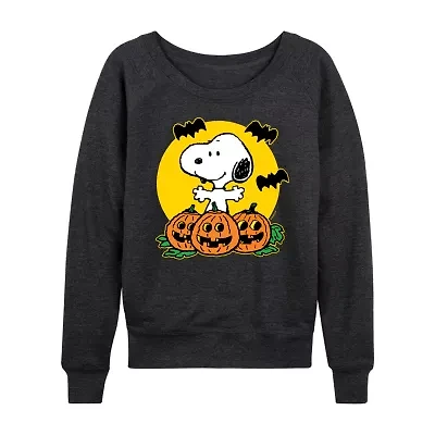 Snoopy Jackolantern Womens Round Neck Long Sleeve Regular Fit Graphic T-Shirt