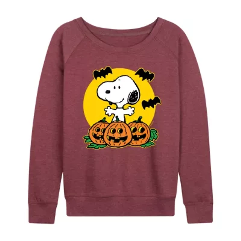 Snoopy Jackolantern Womens Round Neck Long Sleeve Regular Fit Graphic T-Shirt