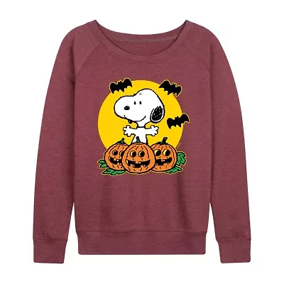 Snoopy Jackolantern Womens Round Neck Long Sleeve Regular Fit Graphic T-Shirt