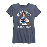 My Weekend Booked Womens Crew Neck Short Sleeve Regular Fit Belle Graphic T-Shirt
