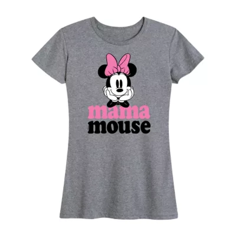 Mom Mouse Womens Crew Neck Short Sleeve Regular Fit Mickey Graphic T-Shirt